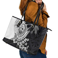 Hafa Adai Guam Leather Tote Bag Polynesian Palm Tree Tattoo Hibiscus and Plumeria Art LT03 - Polynesian Pride