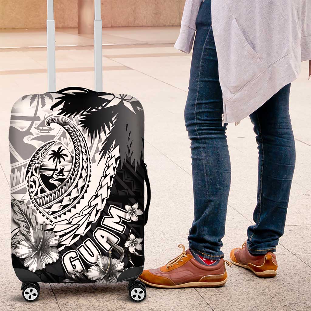 Hafa Adai Guam Luggage Cover Polynesian Palm Tree Tattoo Hibiscus and Plumeria Art LT03 Black - Polynesian Pride