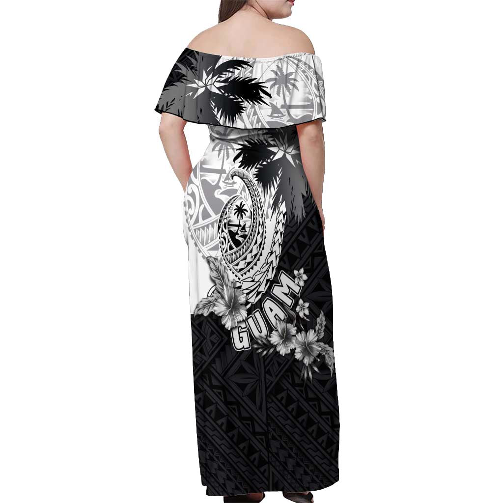 Hafa Adai Guam Off Shoulder Maxi Dress Polynesian Palm Tree Tattoo Hibiscus and Plumeria Art LT03 - Polynesian Pride
