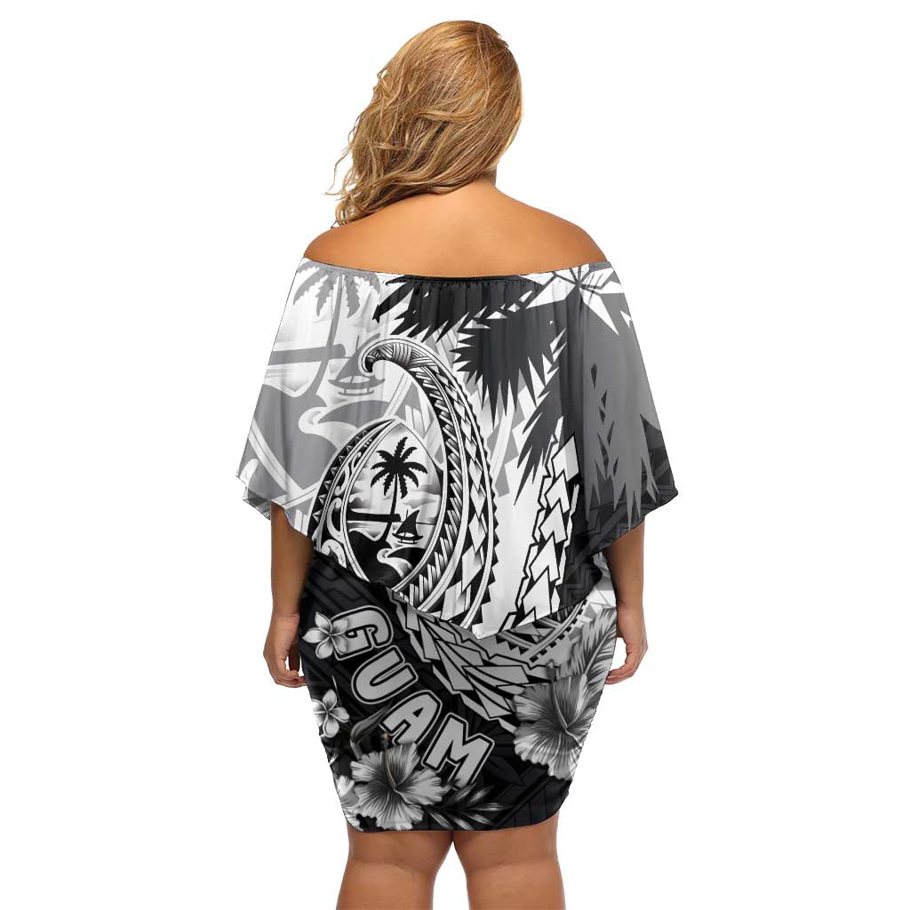 Hafa Adai Guam Off Shoulder Short Dress Polynesian Palm Tree Tattoo Hibiscus and Plumeria Art LT03 - Polynesian Pride