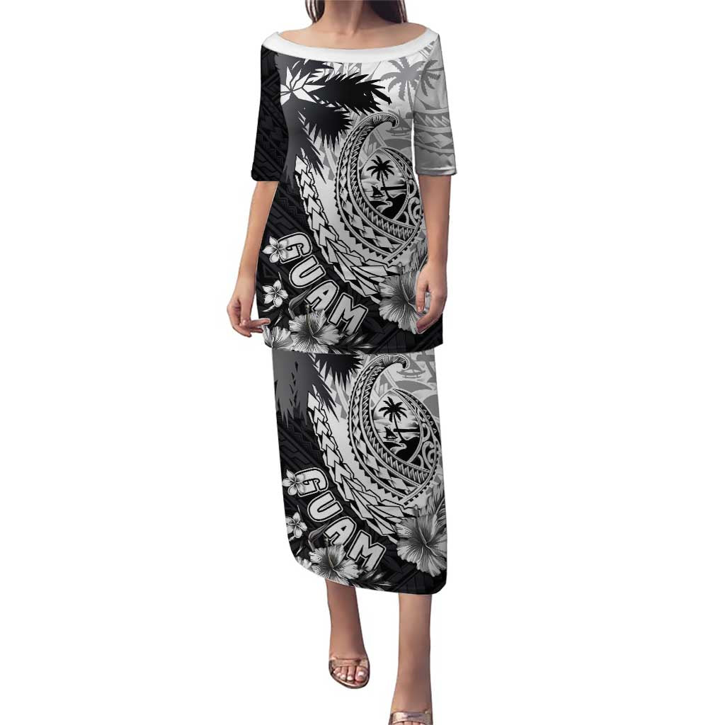 Hafa Adai Guam Puletasi Polynesian Palm Tree Tattoo Hibiscus and Plumeria Art LT03 Long Dress Black - Polynesian Pride
