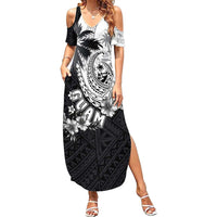 Hafa Adai Guam Summer Maxi Dress Polynesian Palm Tree Tattoo Hibiscus and Plumeria Art LT03 Women Black - Polynesian Pride