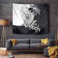 Hafa Adai Guam Tapestry Polynesian Palm Tree Tattoo Hibiscus and Plumeria Art LT03 Black - Polynesian Pride