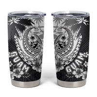 Hafa Adai Guam Tumbler Cup Polynesian Palm Tree Tattoo Hibiscus and Plumeria Art LT03 Black - Polynesian Pride