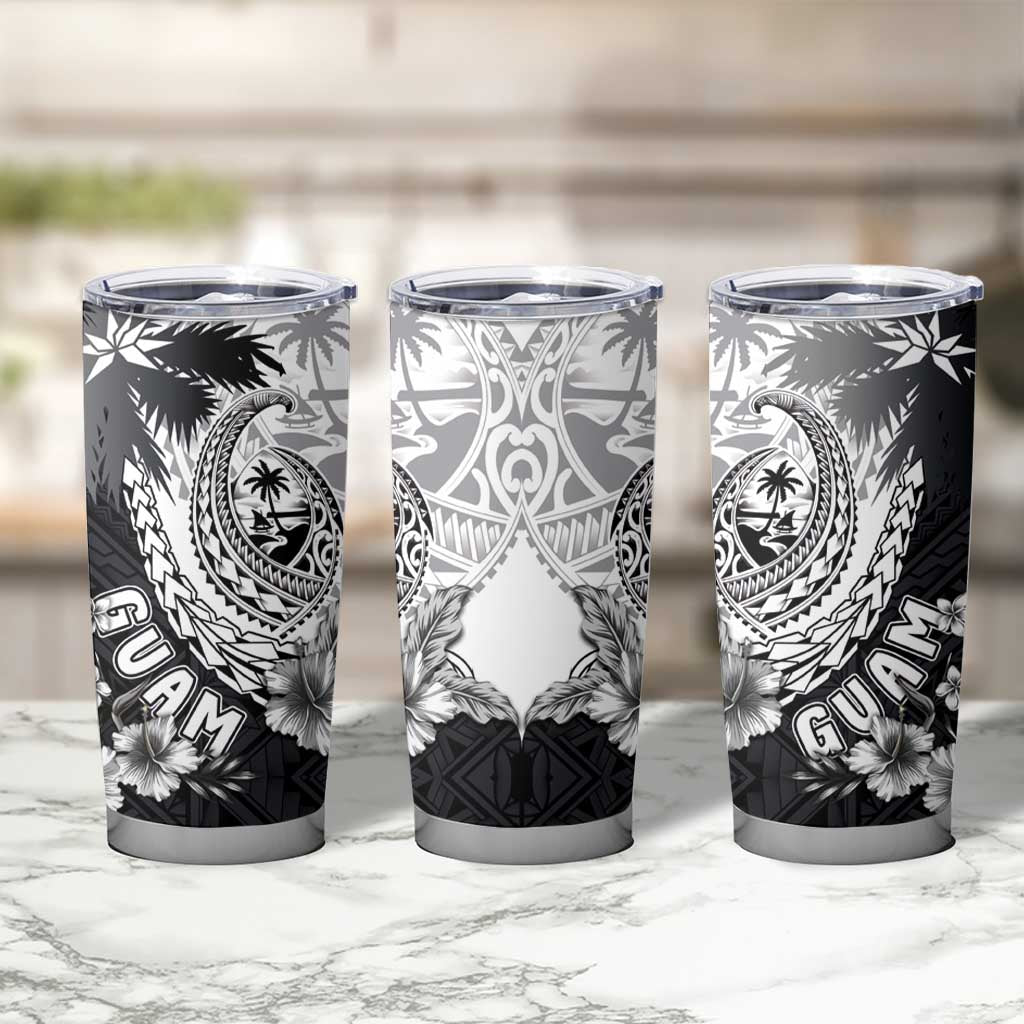 Hafa Adai Guam Tumbler Cup Polynesian Palm Tree Tattoo Hibiscus and Plumeria Art LT03 - Polynesian Pride