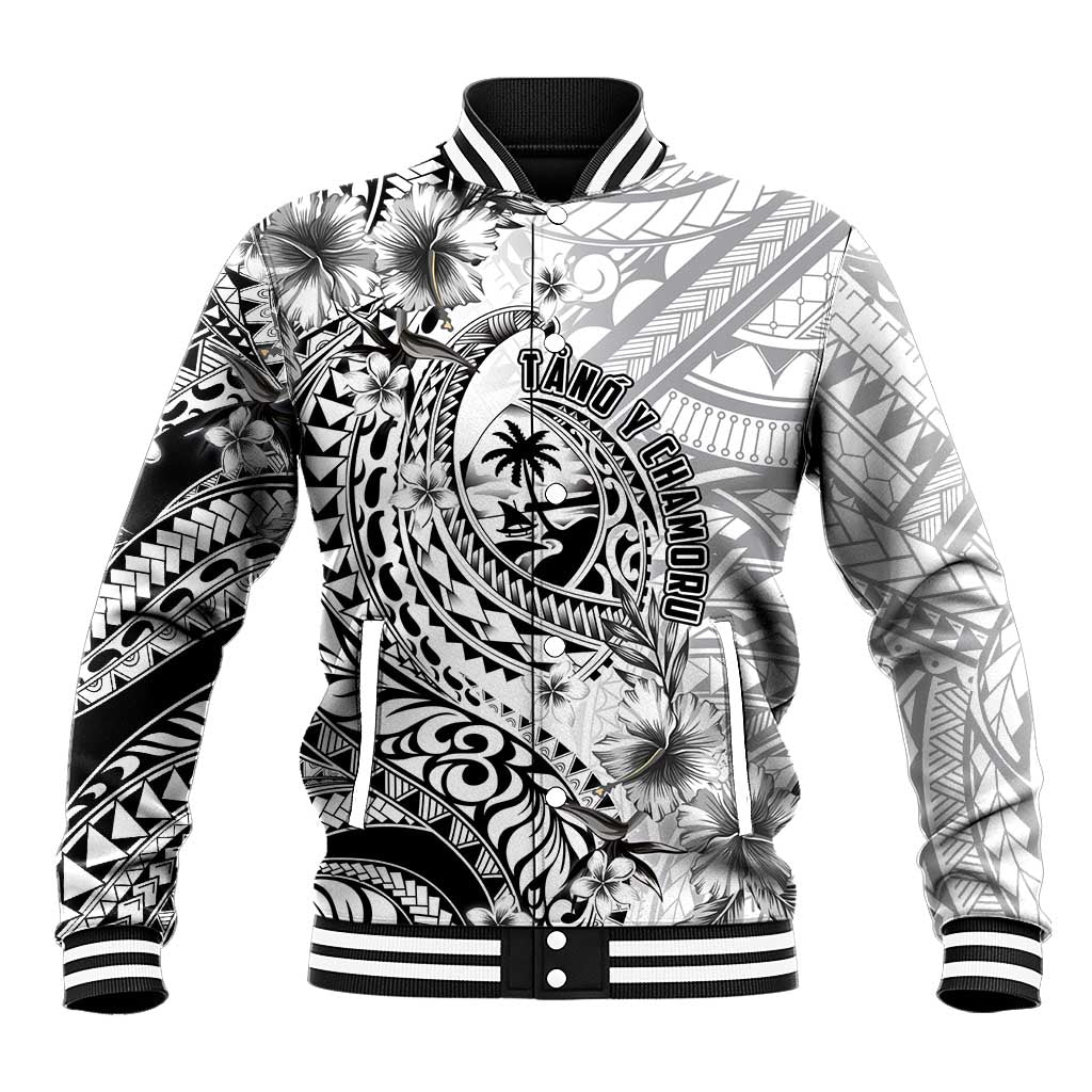 Guam-Land of the Chamorro Baseball Jacket Polynesian Tattoo Style Hibiscus and Plumeria Art LT03 Unisex Black - Polynesian Pride