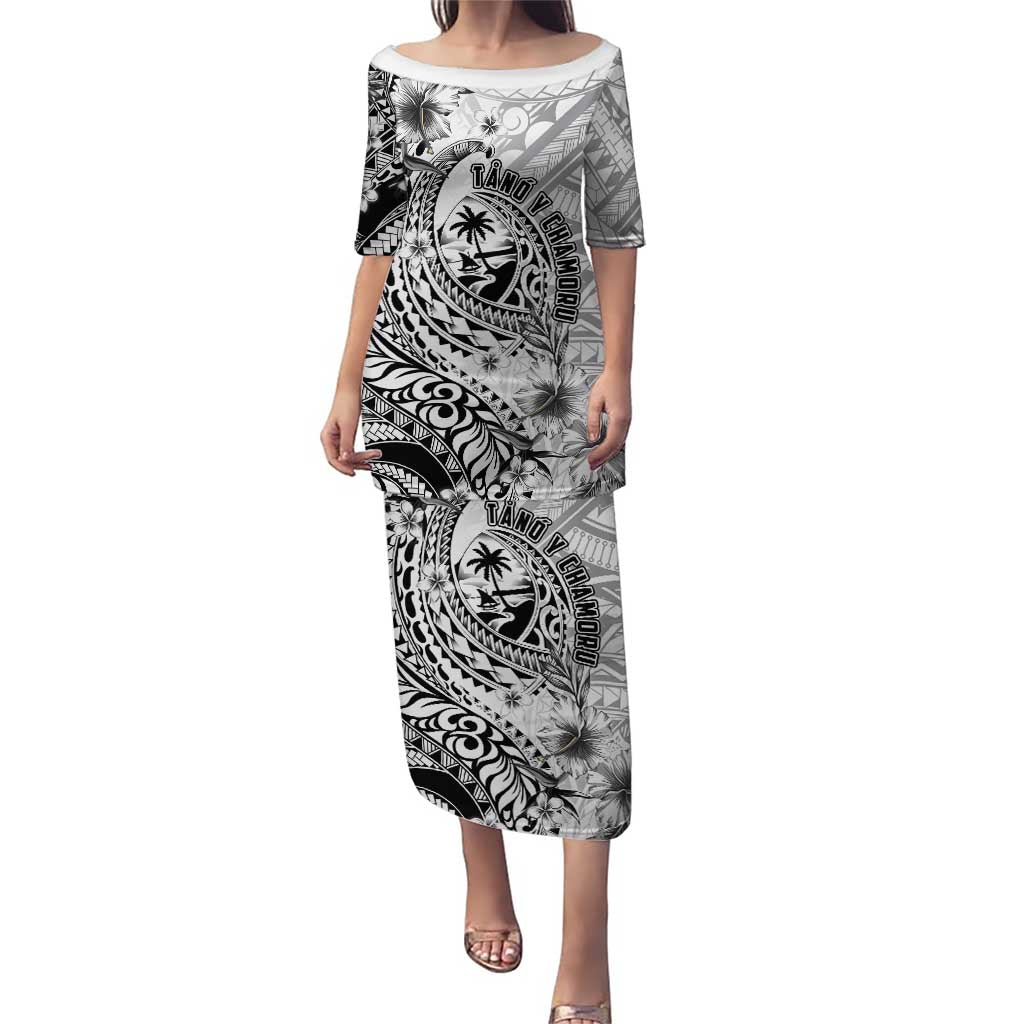 Guam-Land of the Chamorro Puletasi Polynesian Tattoo Style Hibiscus and Plumeria Art LT03 Long Dress Black - Polynesian Pride