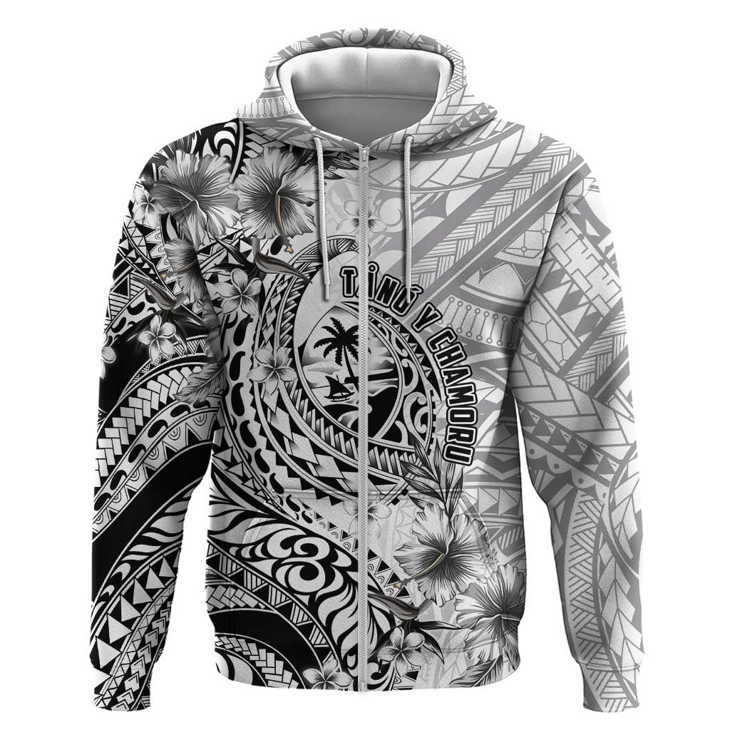 Guam-Land of the Chamorro Zip Hoodie Polynesian Tattoo Style Hibiscus and Plumeria Art LT03 Zip Hoodie Black - Polynesian Pride