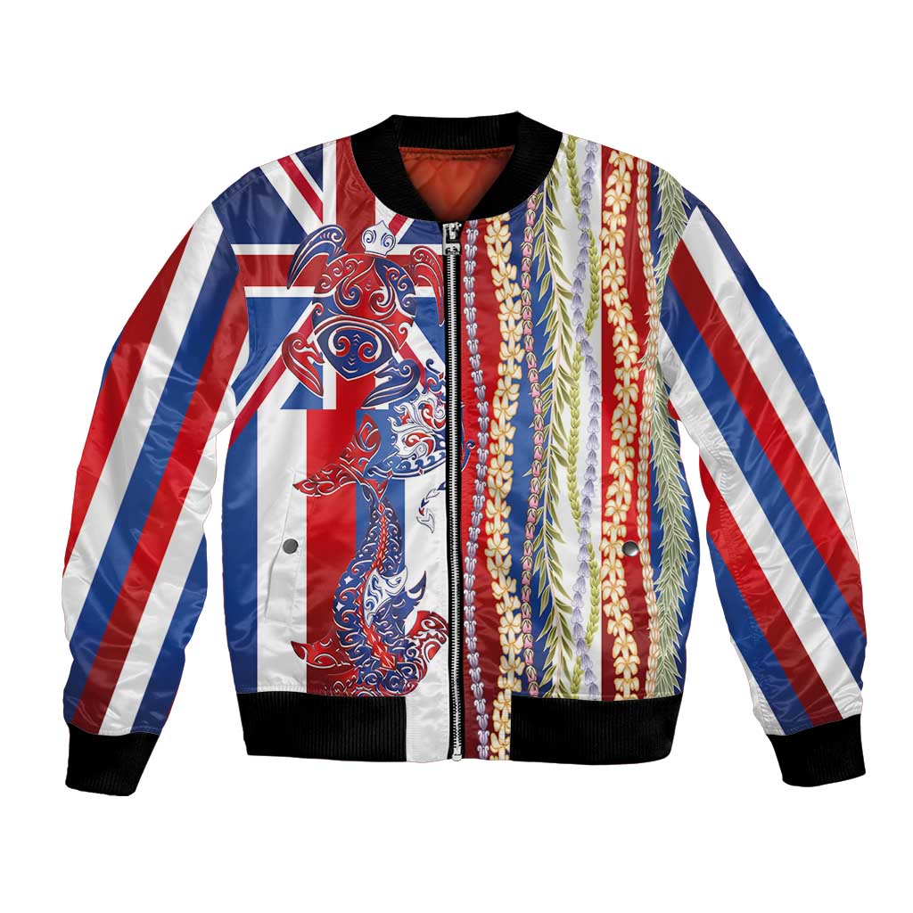 Hawaiian Sea Animals Bomber Jacket with Lei and Flag Style LT03 Unisex Multicolor - Polynesian Pride