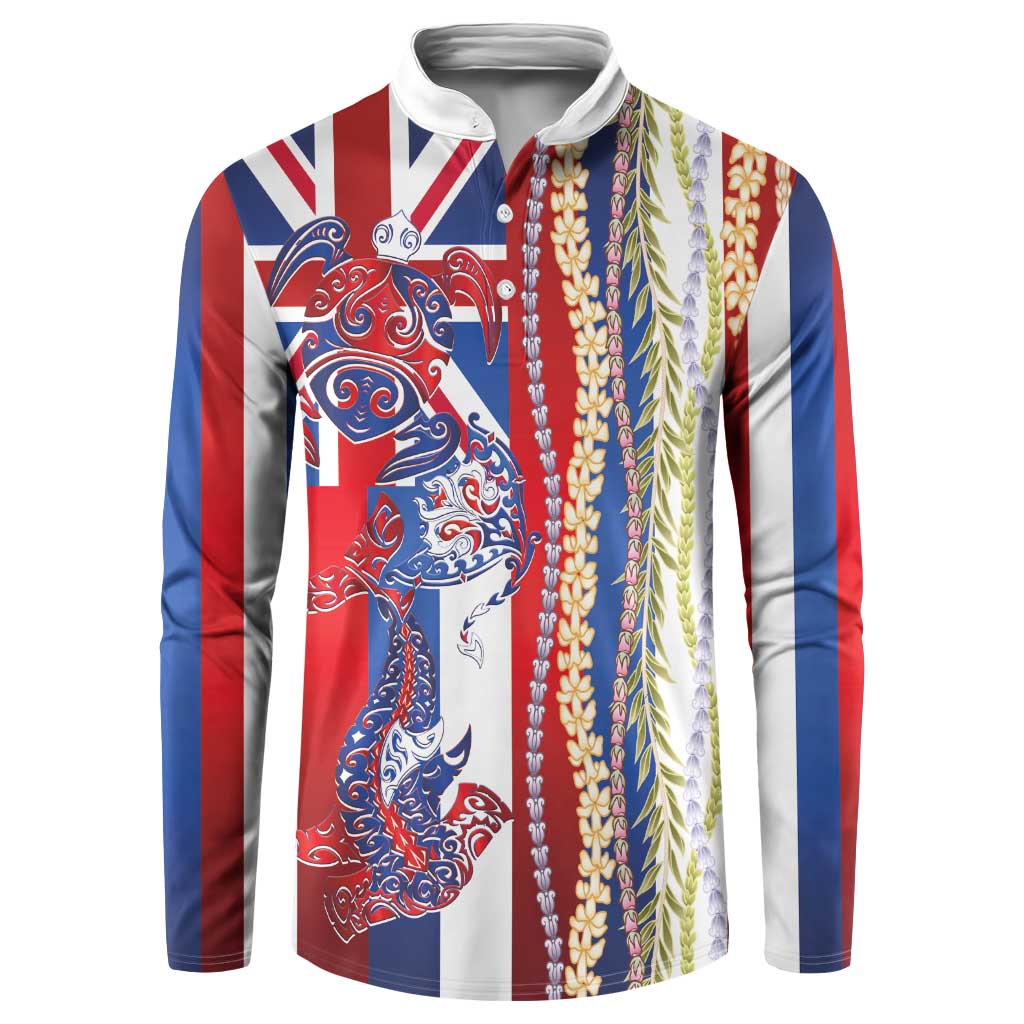 Hawaiian Sea Animals Button Sweatshirt with Lei and Flag Style LT03 Multicolor - Polynesian Pride