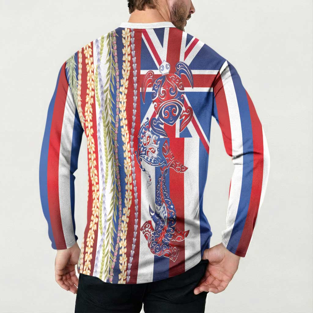 Hawaiian Sea Animals Button Sweatshirt with Lei and Flag Style LT03 - Polynesian Pride