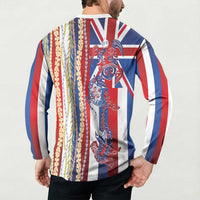 Hawaiian Sea Animals Button Sweatshirt with Lei and Flag Style LT03 - Polynesian Pride