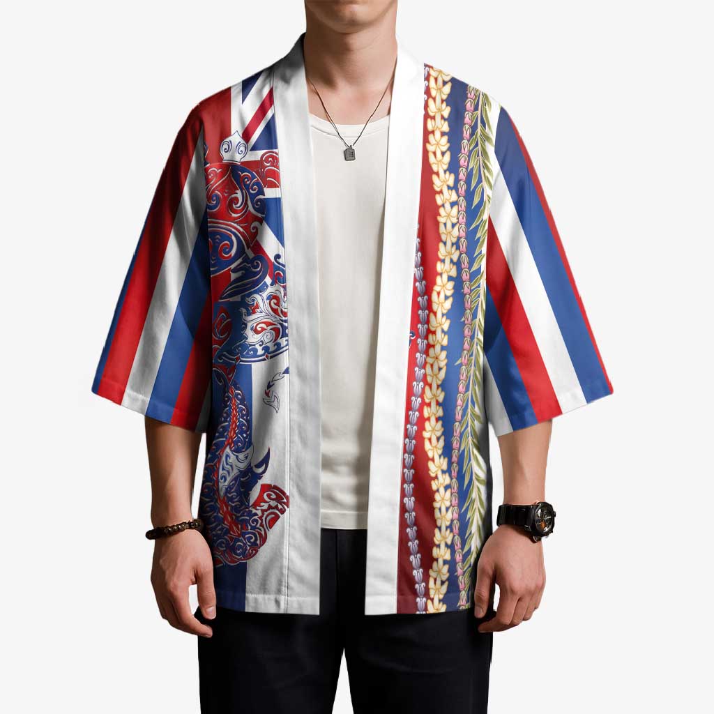 Hawaiian Sea Animals Kimono with Lei and Flag Style LT03 - Polynesian Pride