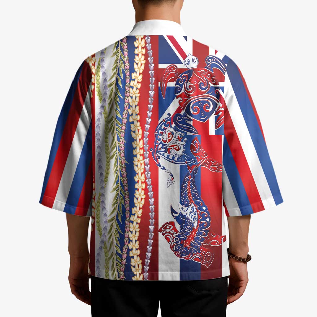 Hawaiian Sea Animals Kimono with Lei and Flag Style LT03 - Polynesian Pride