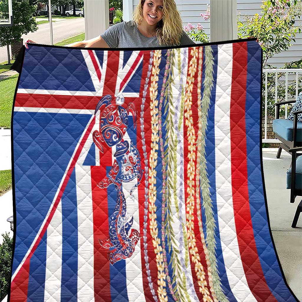 Hawaiian Sea Animals Quilt with Lei and Flag Style LT03 Multicolor - Polynesian Pride