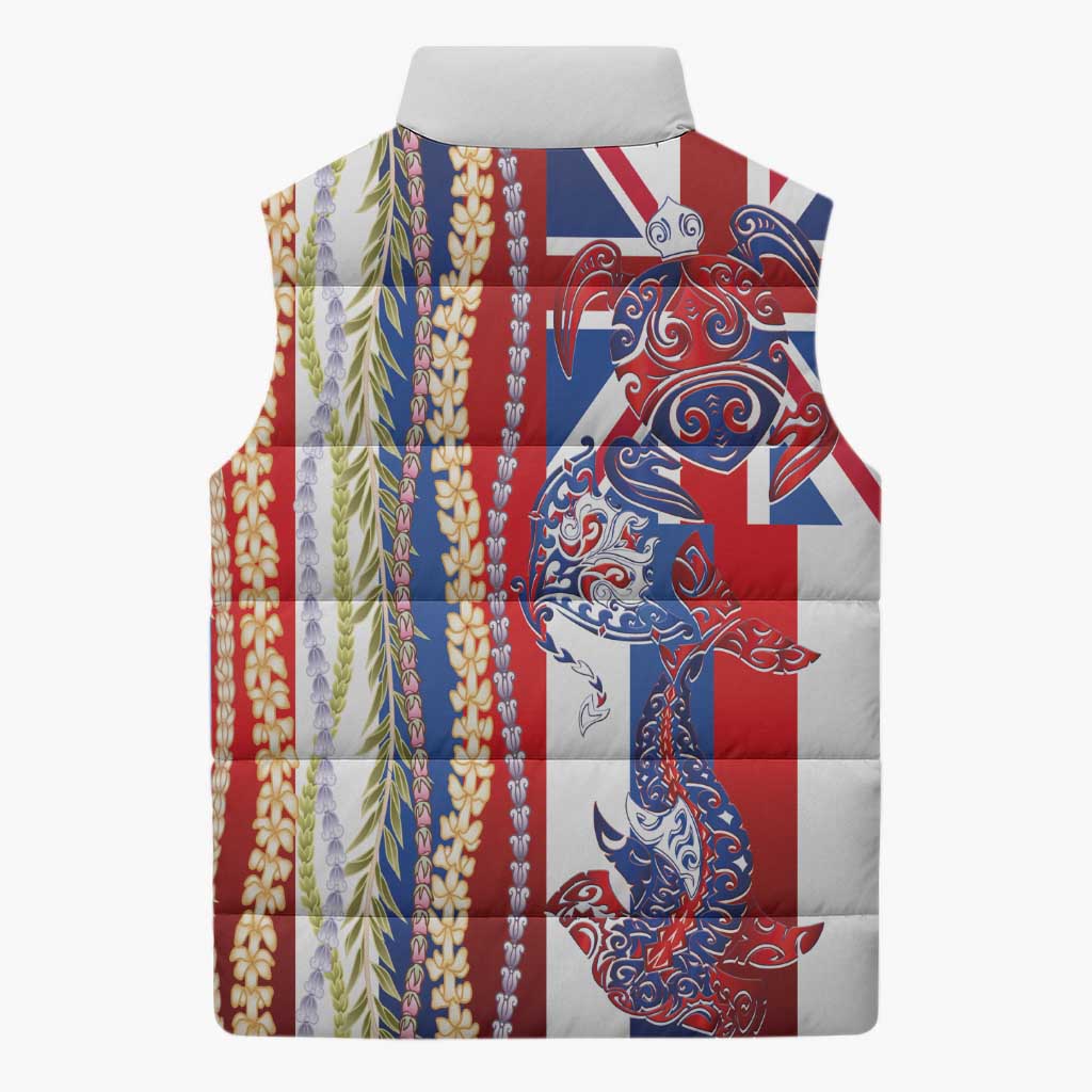 Hawaiian Sea Animals Sleeveless Puffer Jacket with Lei and Flag Style LT03 - Polynesian Pride