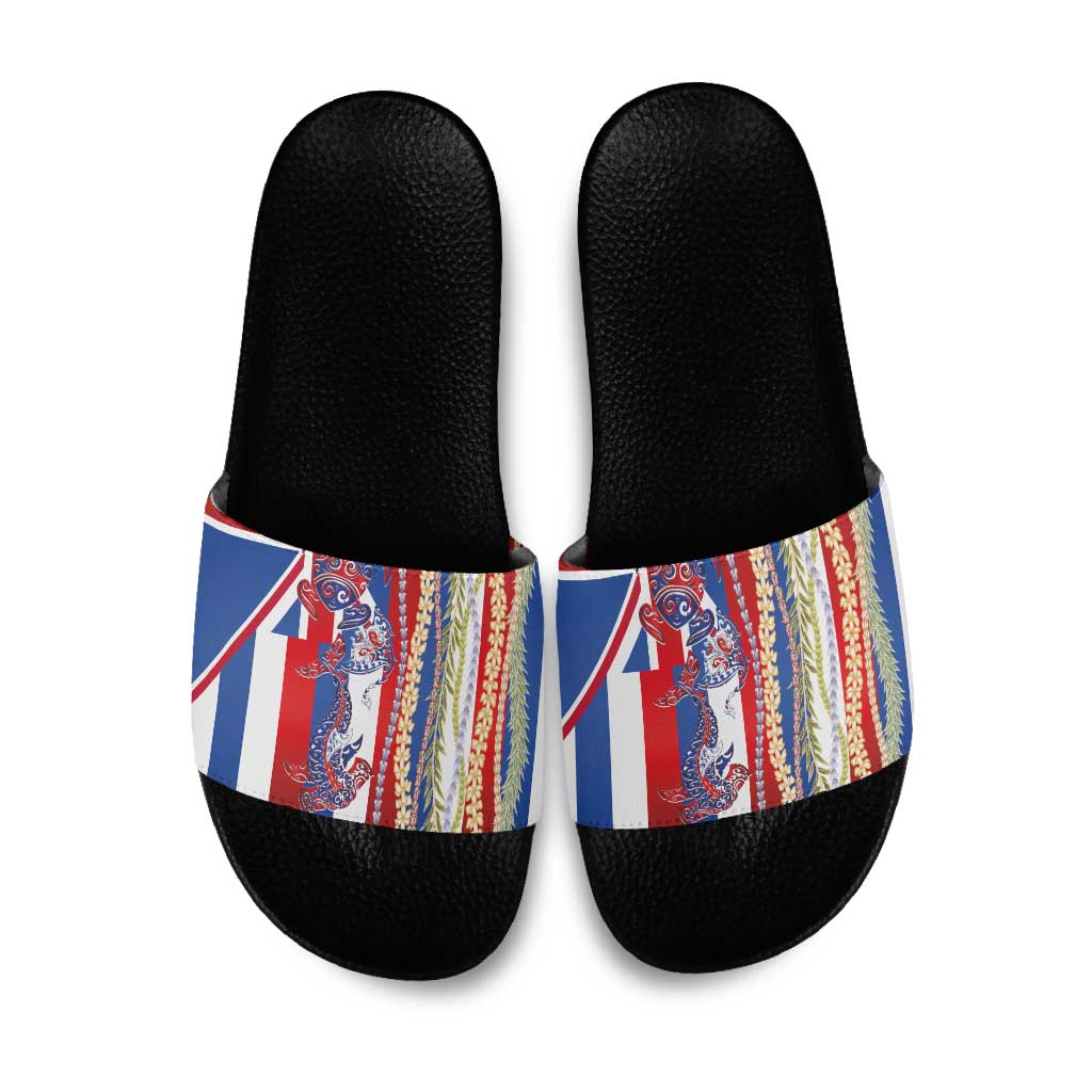Hawaiian Sea Animals Slide Sandals with Lei and Flag Style LT03 Multicolor - Polynesian Pride
