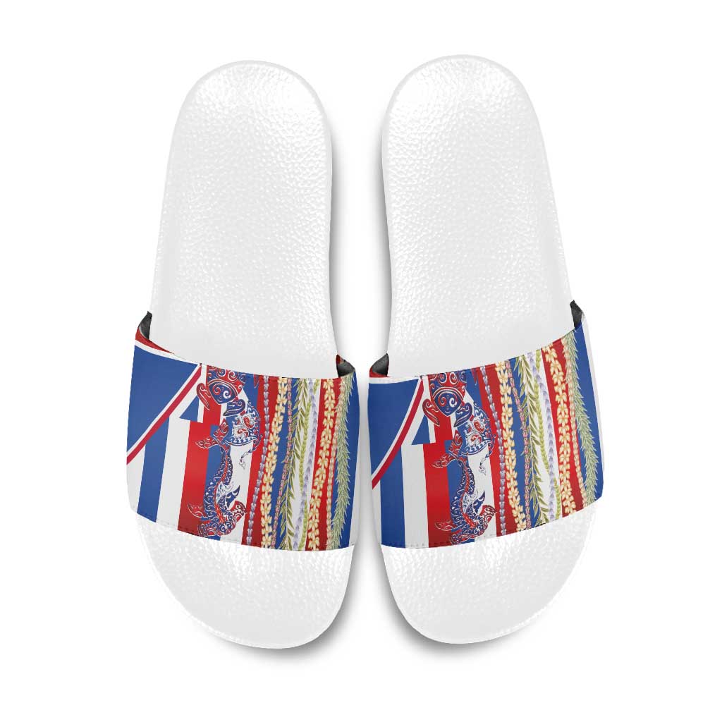 Hawaiian Sea Animals Slide Sandals with Lei and Flag Style LT03 Multicolor - Polynesian Pride