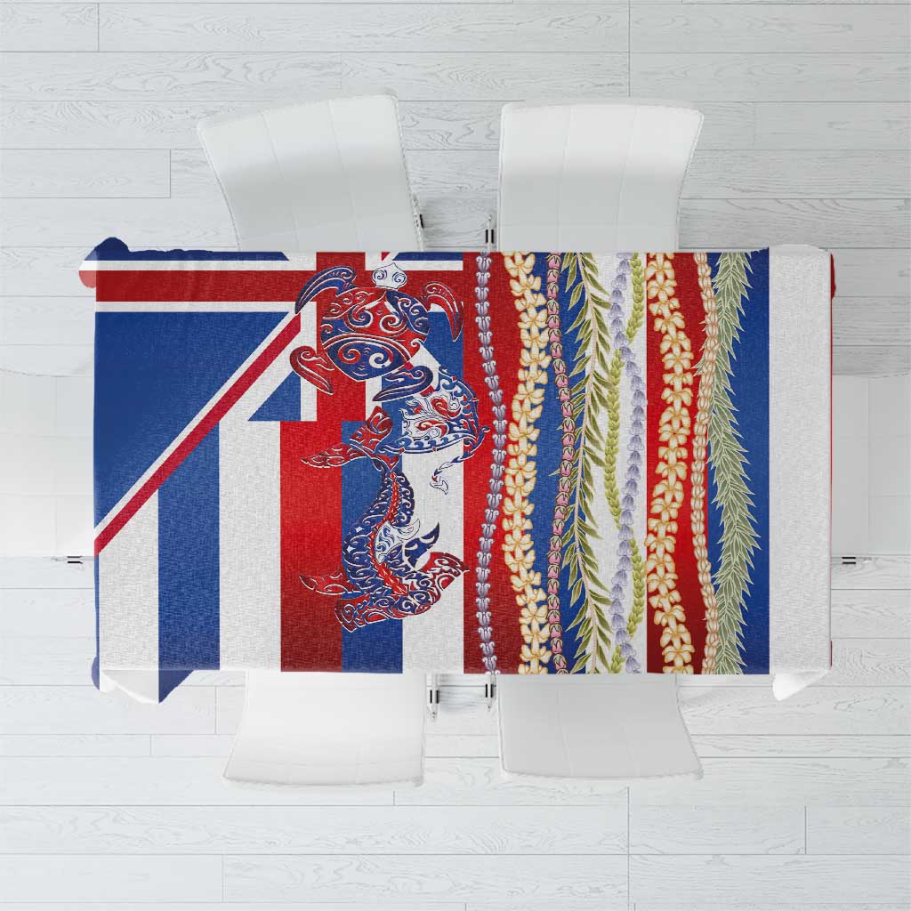 Hawaiian Sea Animals Tablecloth with Lei and Flag Style LT03 Multicolor - Polynesian Pride