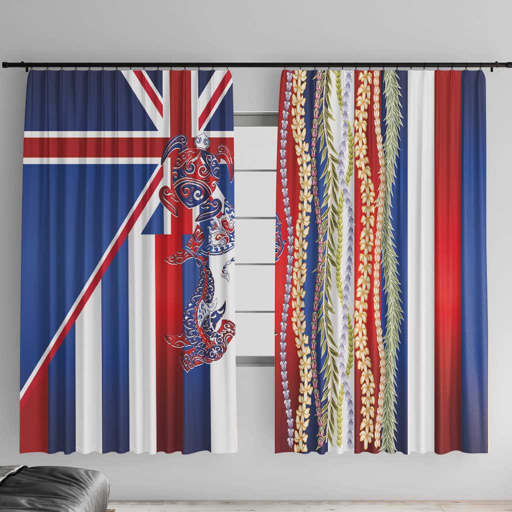 Hawaiian Sea Animals Window Curtain with Lei and Flag Style LT03 With Hooks Multicolor - Polynesian Pride