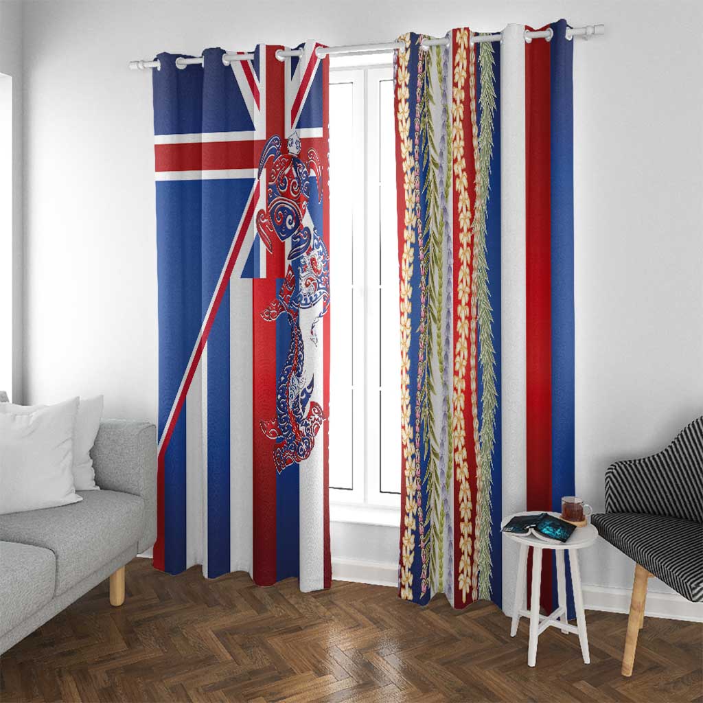 Hawaiian Sea Animals Window Curtain with Lei and Flag Style LT03 With Grommets Multicolor - Polynesian Pride