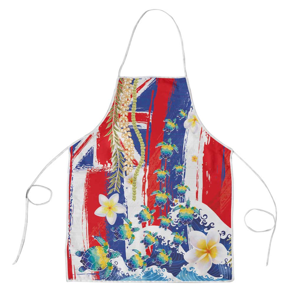 Hawaiian Sea Turtles and Plumeria Apron with Lei and Flag Grunge Style LT03 Multicolor - Polynesian Pride