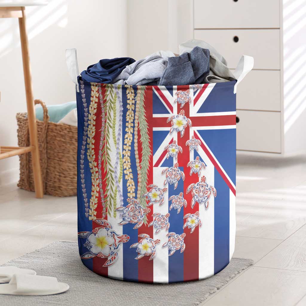 Hawaiian Polynesian Tribal Turtles Laundry Basket with Lei and Flag Style LT03 Multicolor - Polynesian Pride