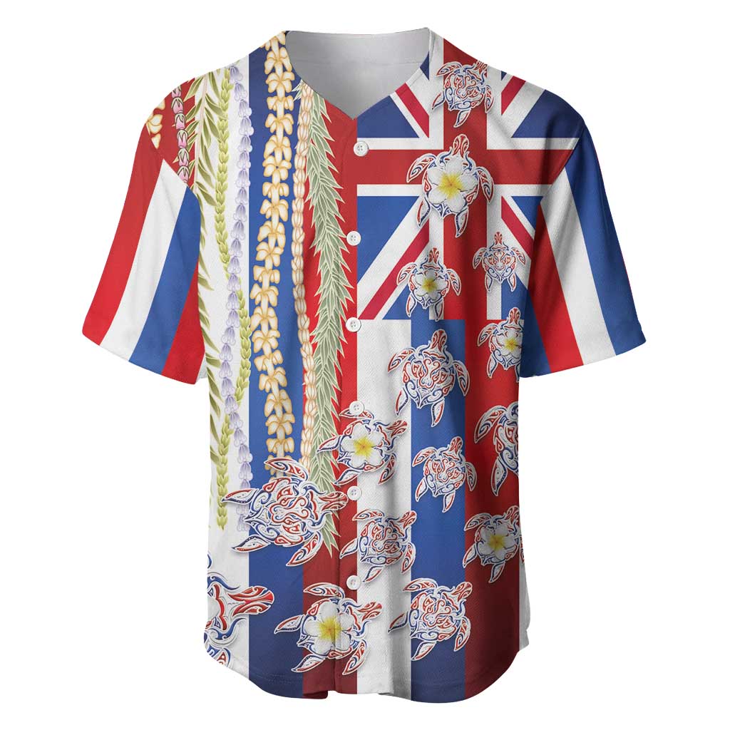 Hawaiian Polynesian Tribal Turtles Baseball Jersey with Lei and Flag Style LT03 Multicolor - Polynesian Pride