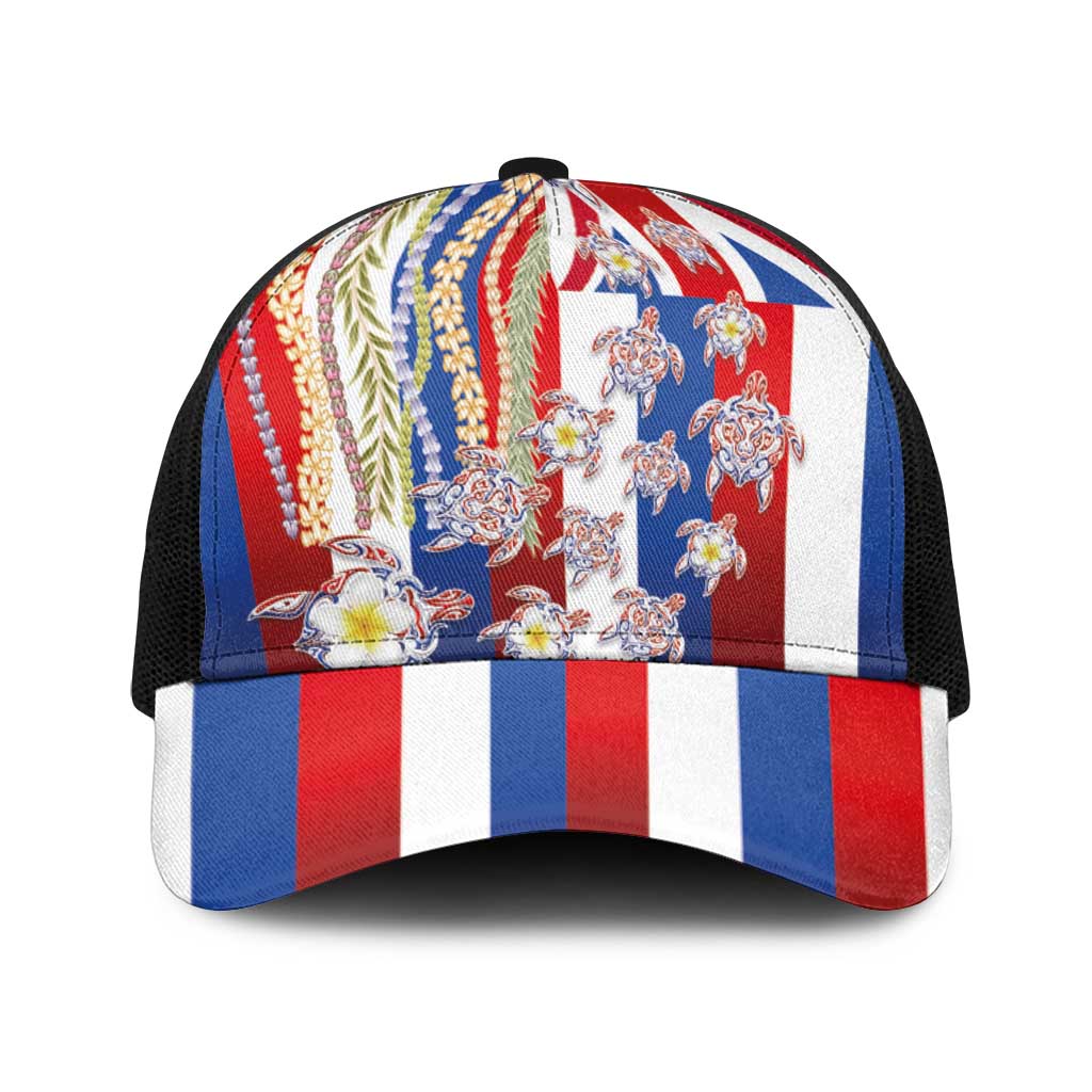 Hawaiian Polynesian Tribal Turtles Baseball Net Cap with Lei and Flag Style LT03 One Size Black Multicolor - Polynesian Pride