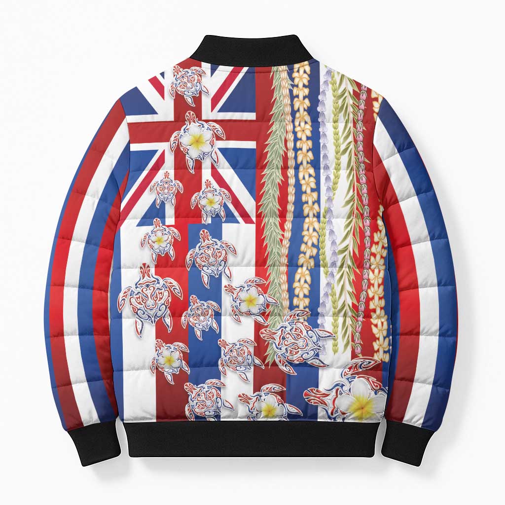 Hawaiian Polynesian Tribal Turtles Bomber Puffer Jacket with Lei and Flag Style LT03 - Polynesian Pride