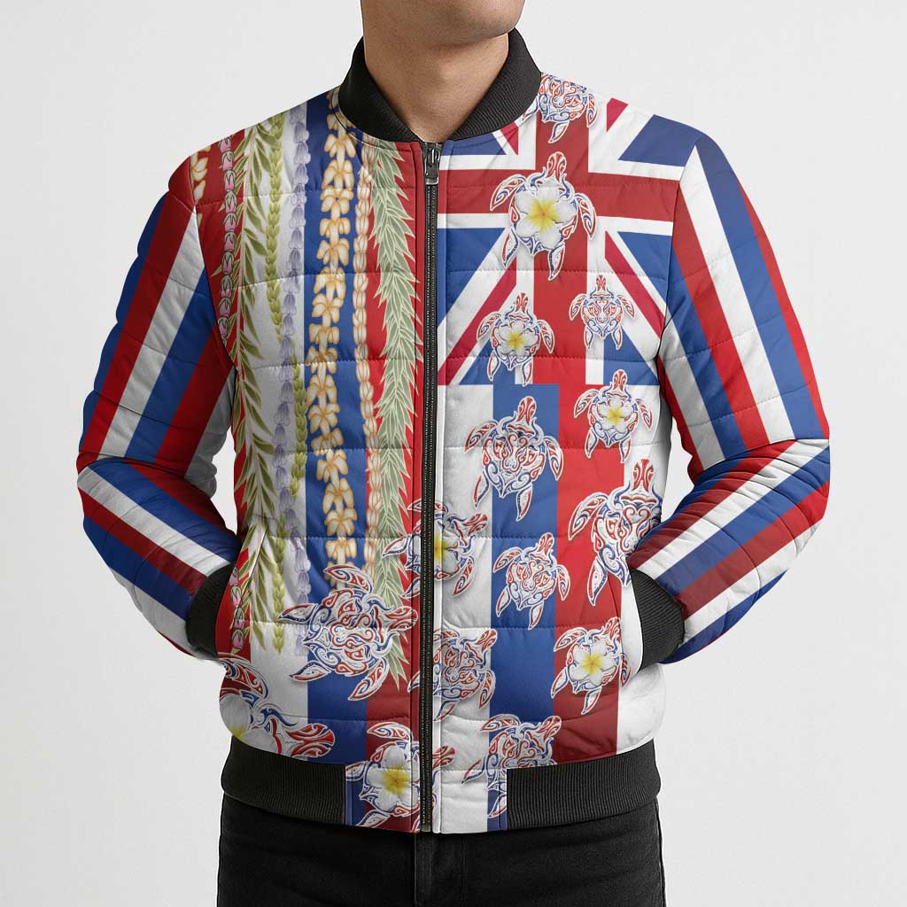 Hawaiian Polynesian Tribal Turtles Bomber Puffer Jacket with Lei and Flag Style LT03 - Polynesian Pride