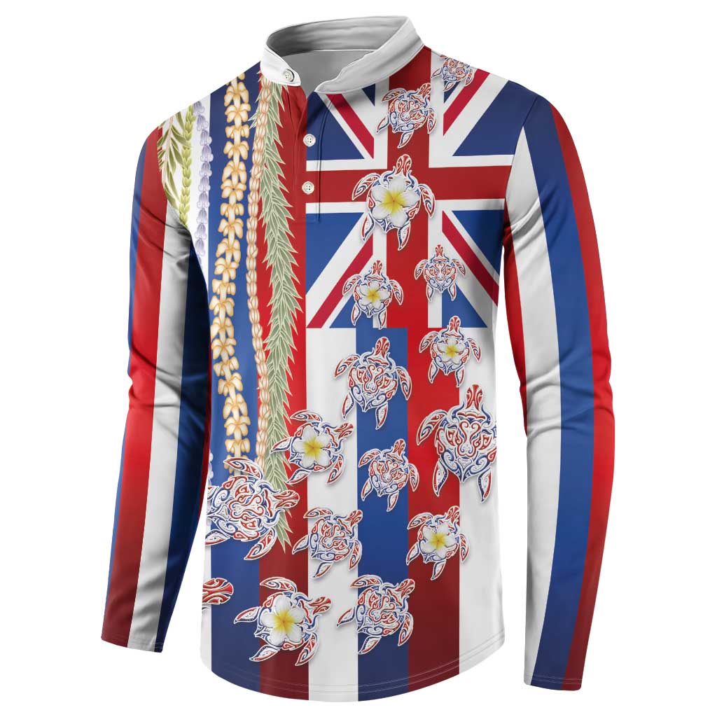 Hawaiian Polynesian Tribal Turtles Button Sweatshirt with Lei and Flag Style LT03 - Polynesian Pride