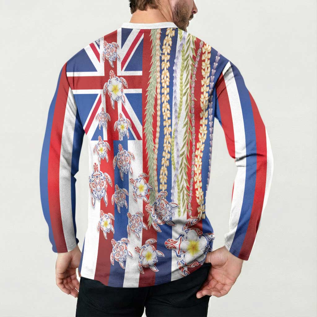 Hawaiian Polynesian Tribal Turtles Button Sweatshirt with Lei and Flag Style LT03 - Polynesian Pride