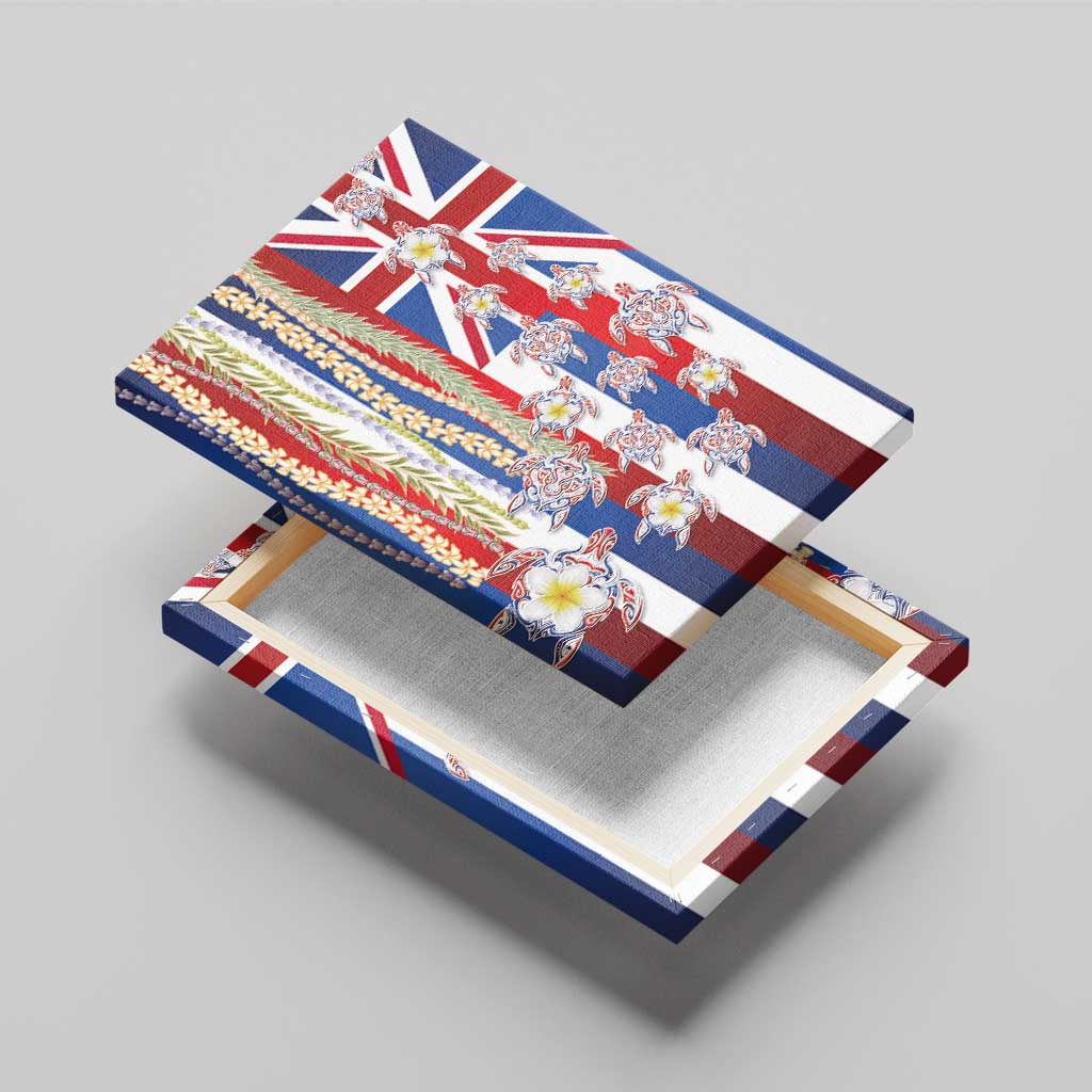 Hawaiian Polynesian Tribal Turtles Canvas Wall Art with Lei and Flag Style LT03 - Polynesian Pride