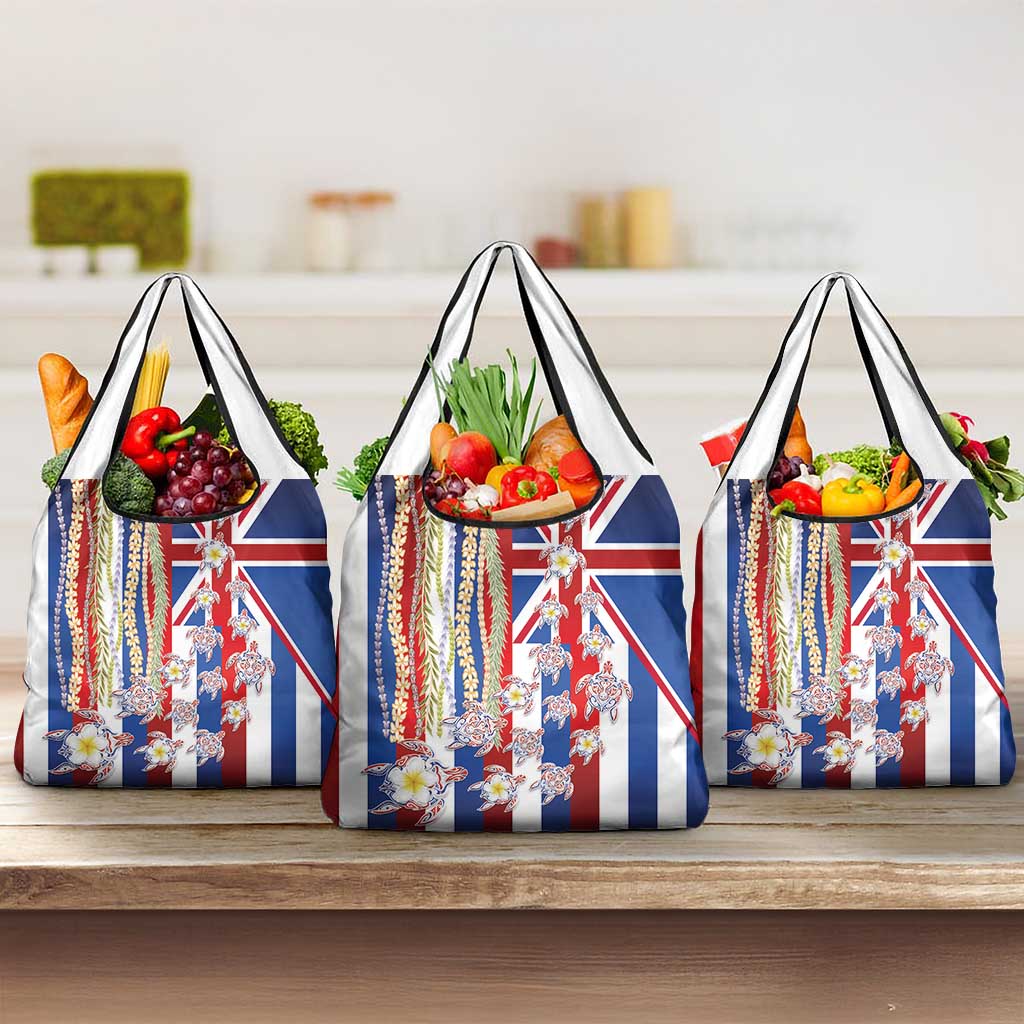 Hawaiian Polynesian Tribal Turtles Grocery Bag with Lei and Flag Style LT03 3-pack One Size Multicolor - Polynesian Pride