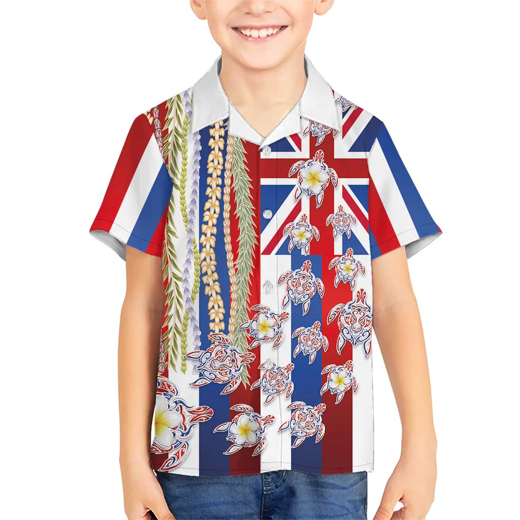 Hawaiian Polynesian Tribal Turtles Kid Hawaiian Shirt with Lei and Flag Style LT03 Kid Multicolor - Polynesian Pride