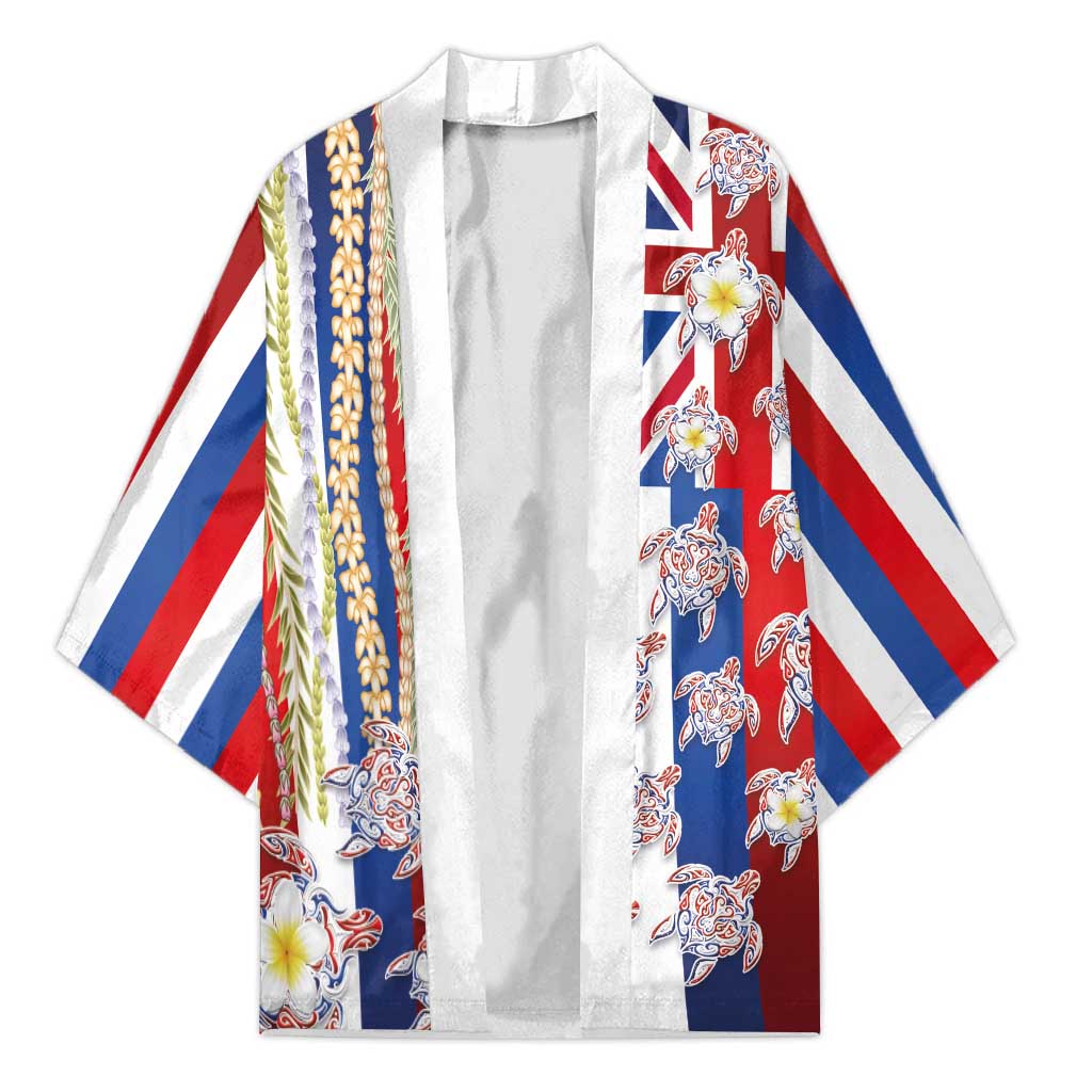 Hawaiian Polynesian Tribal Turtles Kimono with Lei and Flag Style LT03 Unisex Multicolor - Polynesian Pride