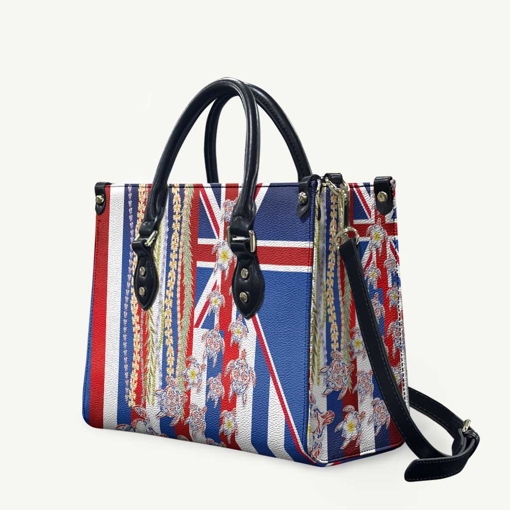 Hawaiian Polynesian Tribal Turtles Leather Bag with Lei and Flag Style LT03 Multicolor - Polynesian Pride