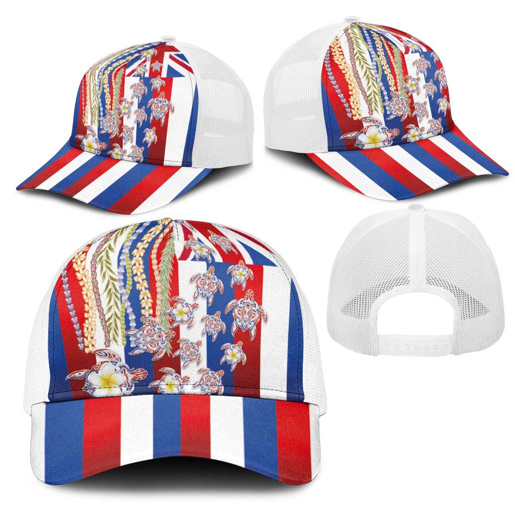 Hawaiian Polynesian Tribal Turtles Mesh Trucker Cap with Lei and Flag Style LT03 - Polynesian Pride