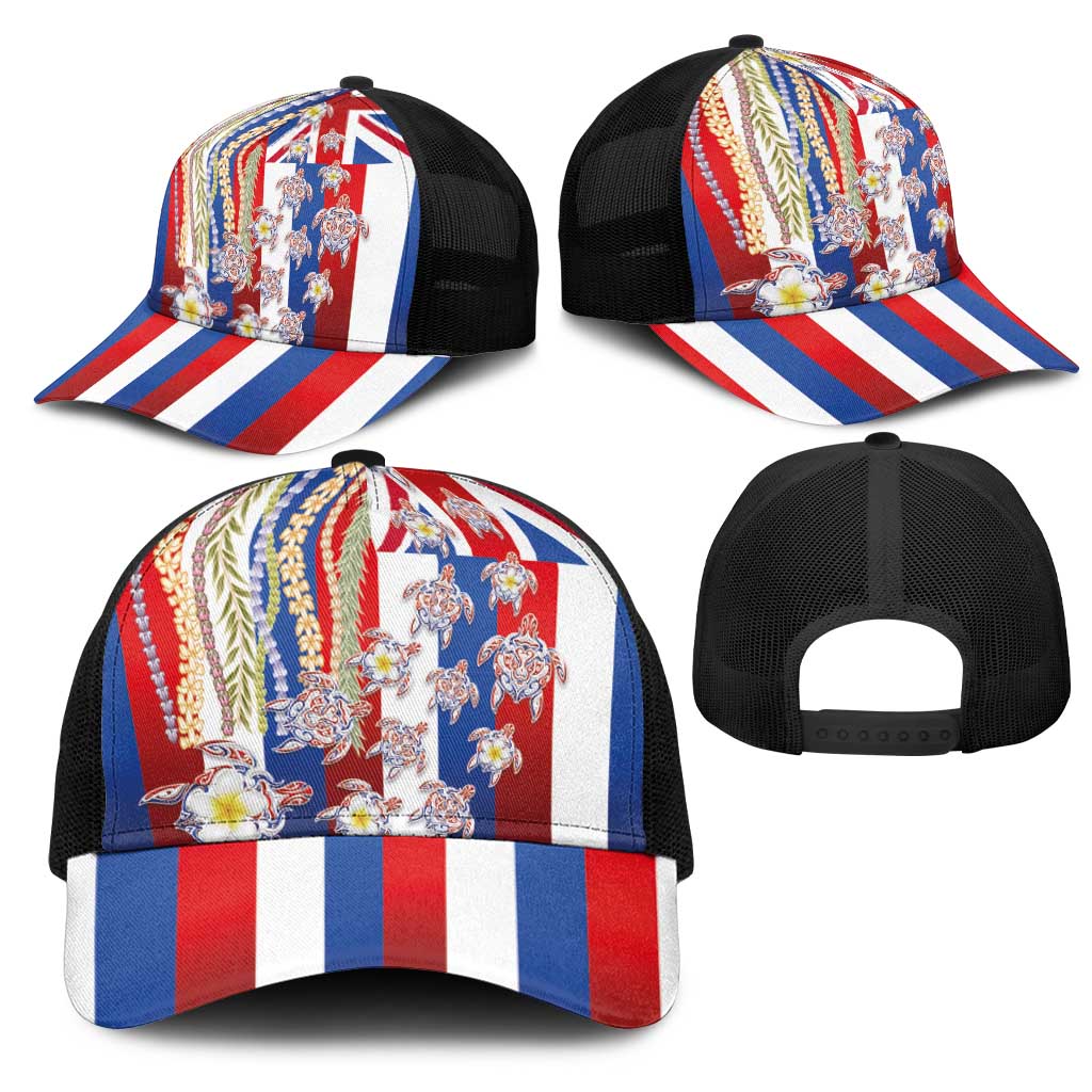 Hawaiian Polynesian Tribal Turtles Mesh Trucker Cap with Lei and Flag Style LT03 - Polynesian Pride