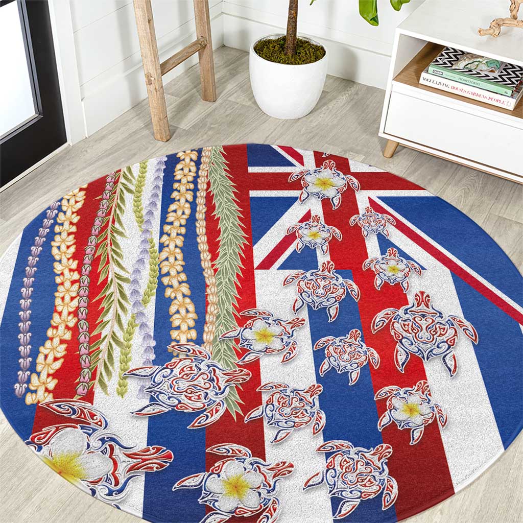 Hawaiian Polynesian Tribal Turtles Round Carpet with Lei and Flag Style LT03 Multicolor - Polynesian Pride
