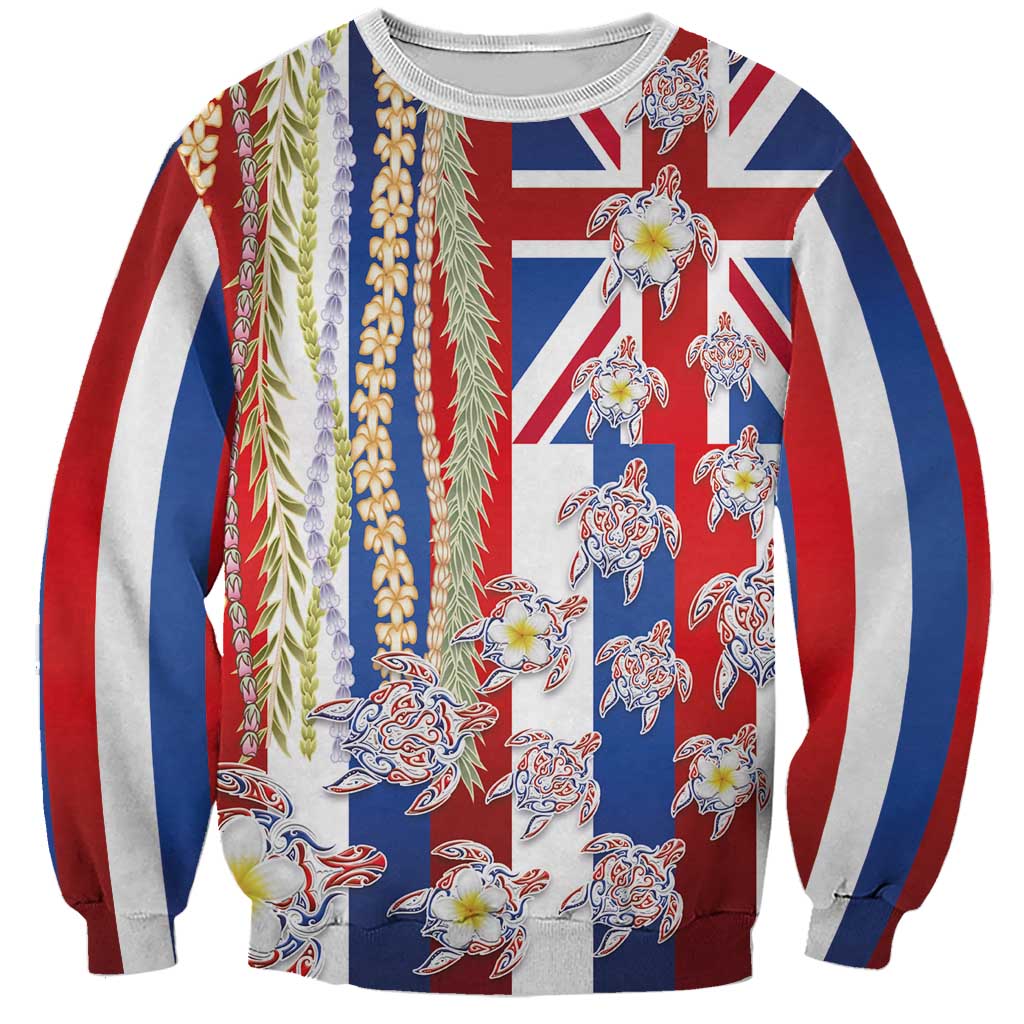 Hawaiian Polynesian Tribal Turtles Sweatshirt with Lei and Flag Style LT03 Unisex Multicolor - Polynesian Pride
