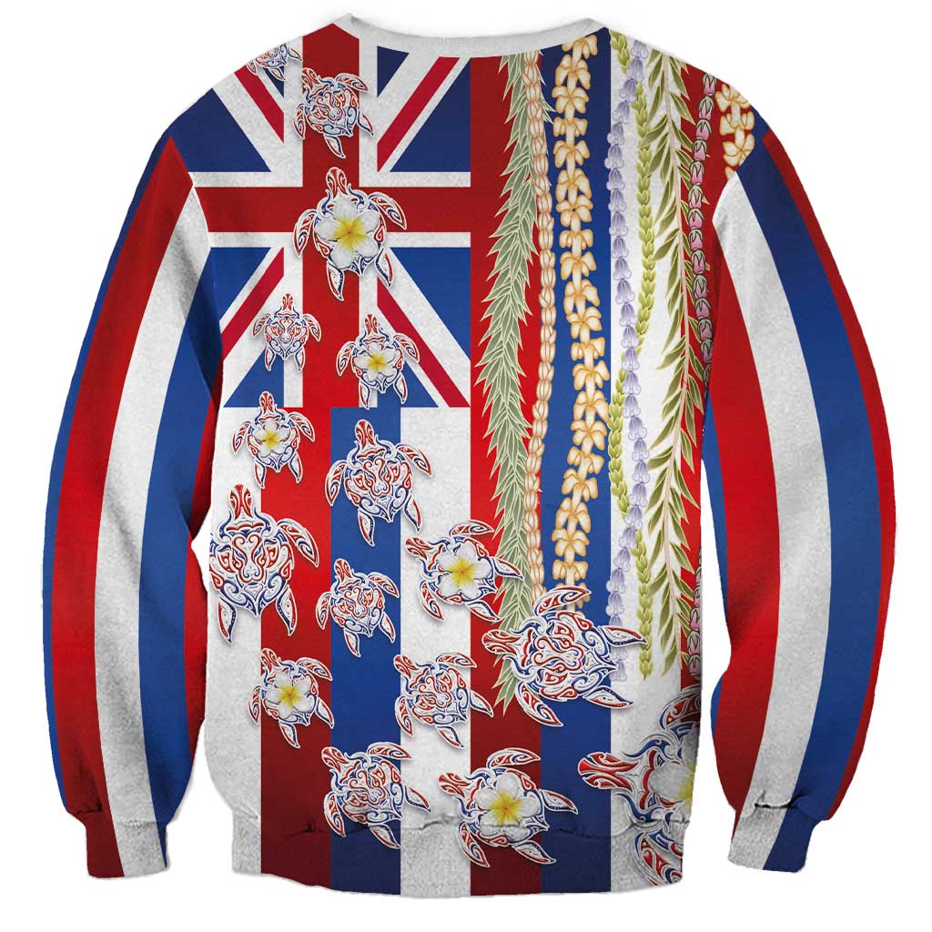 Hawaiian Polynesian Tribal Turtles Sweatshirt with Lei and Flag Style LT03 - Polynesian Pride