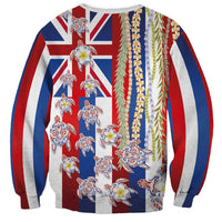Hawaiian Polynesian Tribal Turtles Sweatshirt with Lei and Flag Style LT03 - Polynesian Pride