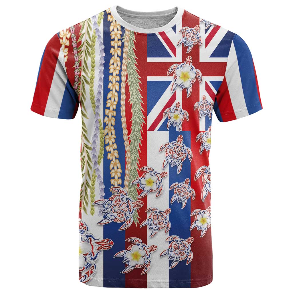 Hawaiian Polynesian Tribal Turtles T Shirt with Lei and Flag Style LT03 Multicolor - Polynesian Pride