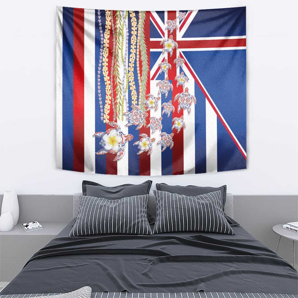Hawaiian Polynesian Tribal Turtles Tapestry with Lei and Flag Style LT03 - Polynesian Pride