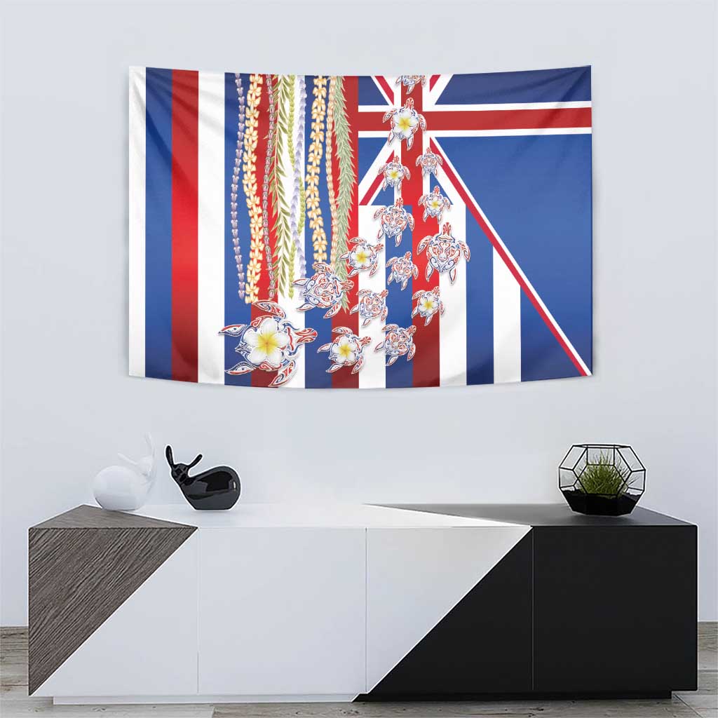 Hawaiian Polynesian Tribal Turtles Tapestry with Lei and Flag Style LT03 - Polynesian Pride