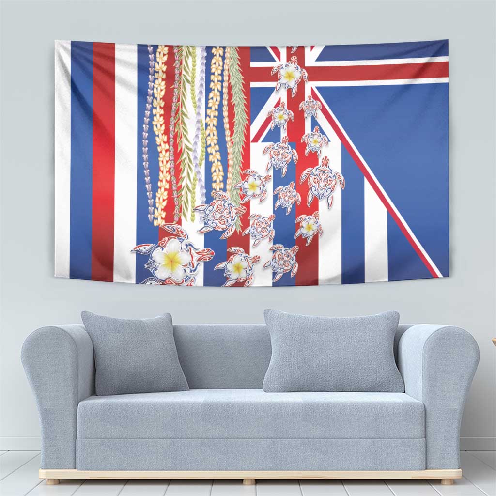 Hawaiian Polynesian Tribal Turtles Tapestry with Lei and Flag Style LT03 - Polynesian Pride