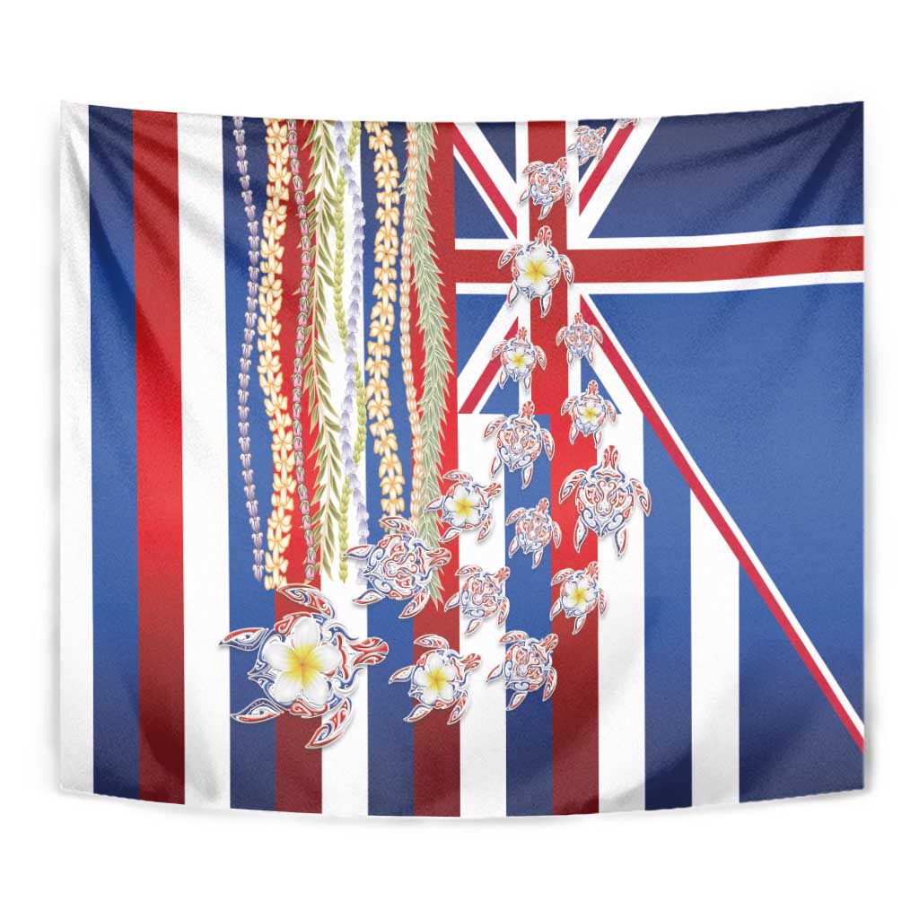 Hawaiian Polynesian Tribal Turtles Tapestry with Lei and Flag Style LT03 - Polynesian Pride