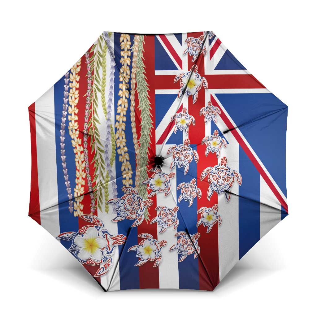 Hawaiian Polynesian Tribal Turtles Umbrella with Lei and Flag Style LT03 One Size Folded 11.42 inch Opened Diameter 37.4 inch Multicolor - Polynesian Pride